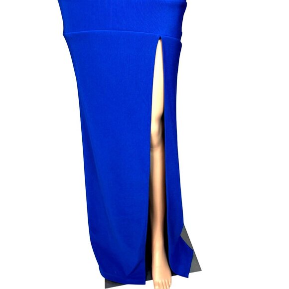 Honey And Rosie Royal Blue Off-Shoulder Gown Sweetheart Neckline & Slit NWT - Picture 10 of 13